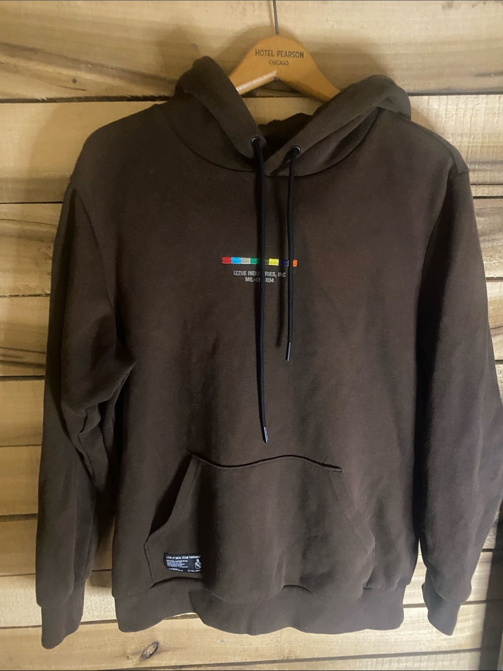 Izzue Men's Brown Hooded Pullover Sweatshirt with Chest Accent and rear design L
